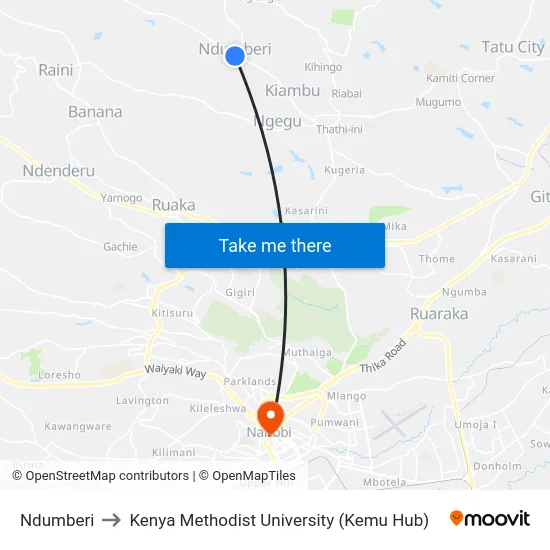 Ndumberi to Kenya Methodist University (Kemu Hub) map