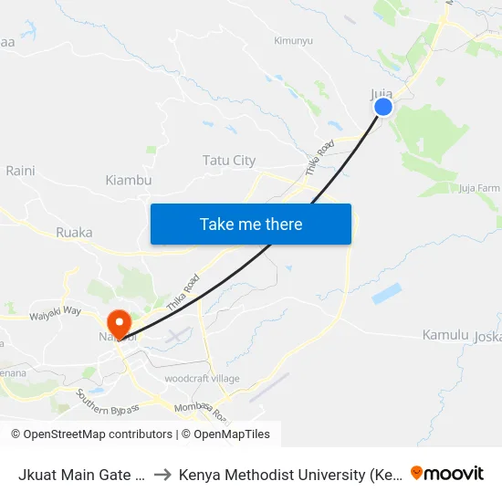 Jkuat Main Gate Stage to Kenya Methodist University (Kemu Hub) map
