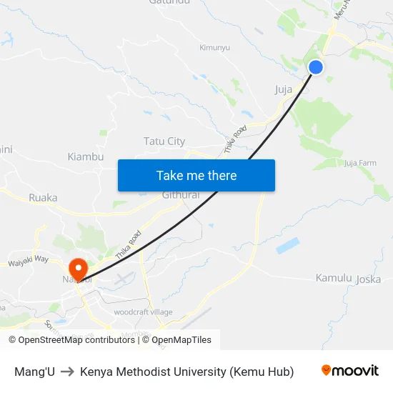 Mang'U to Kenya Methodist University (Kemu Hub) map