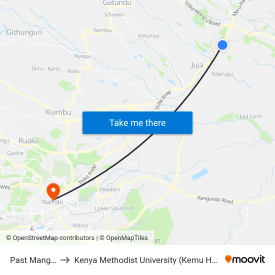 Past Mang'U to Kenya Methodist University (Kemu Hub) map