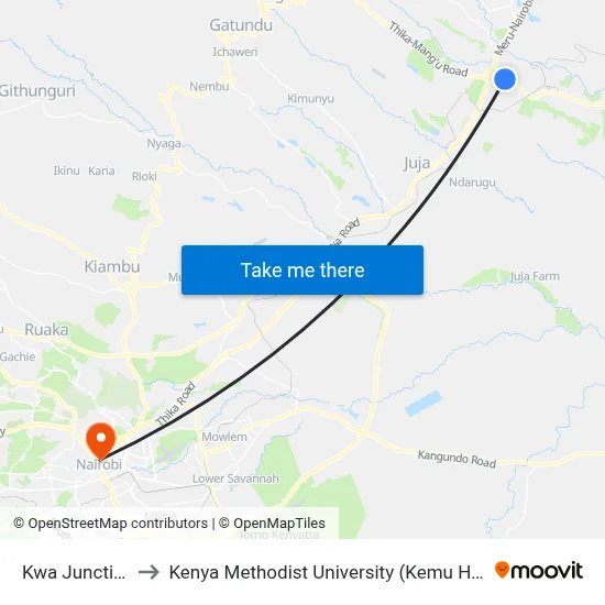 Kwa Junction to Kenya Methodist University (Kemu Hub) map