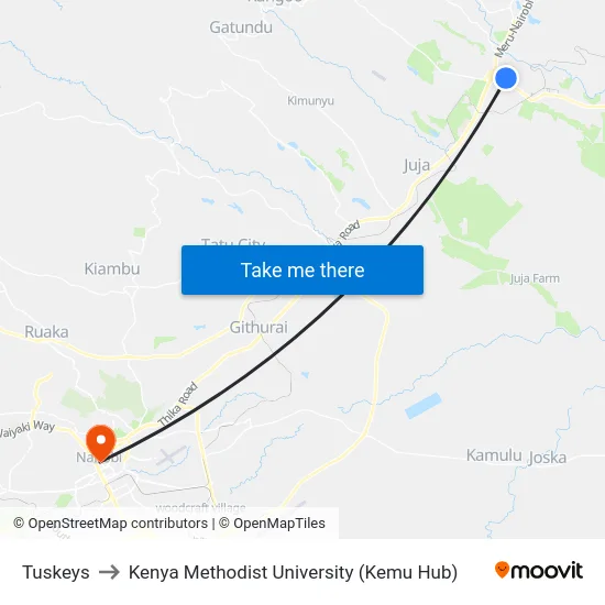 Tuskeys to Kenya Methodist University (Kemu Hub) map