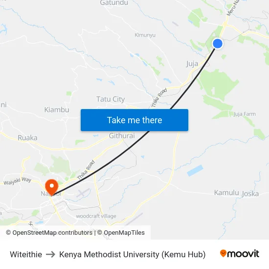 Witeithie to Kenya Methodist University (Kemu Hub) map