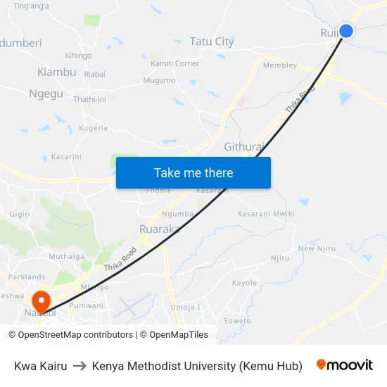 Kwa Kairu to Kenya Methodist University (Kemu Hub) map