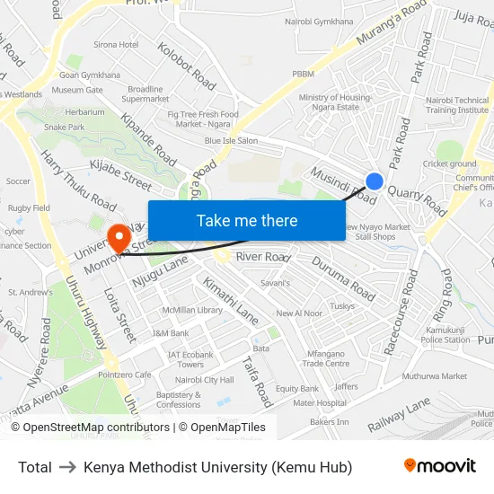 Total to Kenya Methodist University (Kemu Hub) map