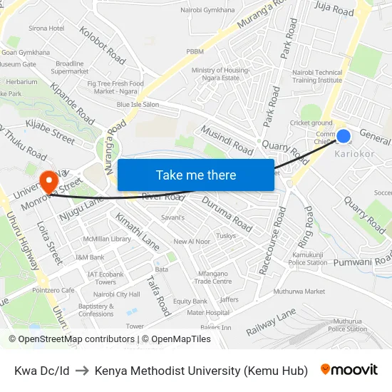 Kwa Dc/Id to Kenya Methodist University (Kemu Hub) map