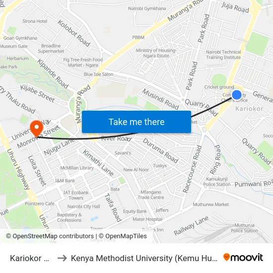 Kariokor Dc to Kenya Methodist University (Kemu Hub) map