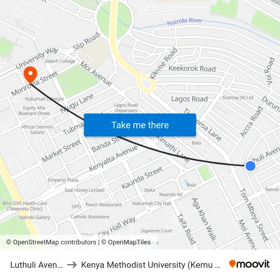 Luthuli Avenue to Kenya Methodist University (Kemu Hub) map