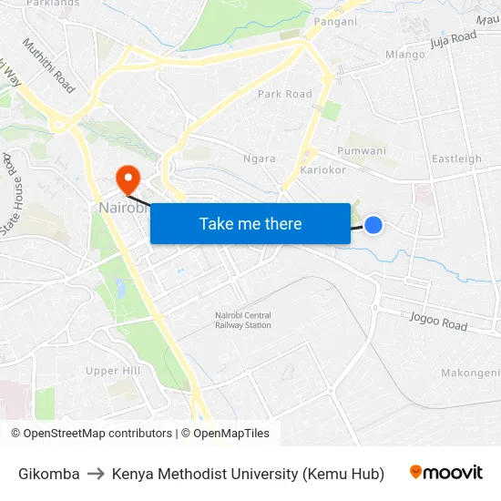 Gikomba to Kenya Methodist University (Kemu Hub) map
