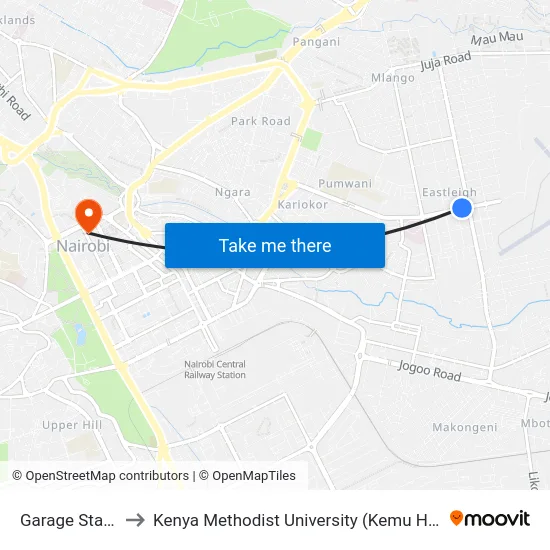 Garage Stage to Kenya Methodist University (Kemu Hub) map