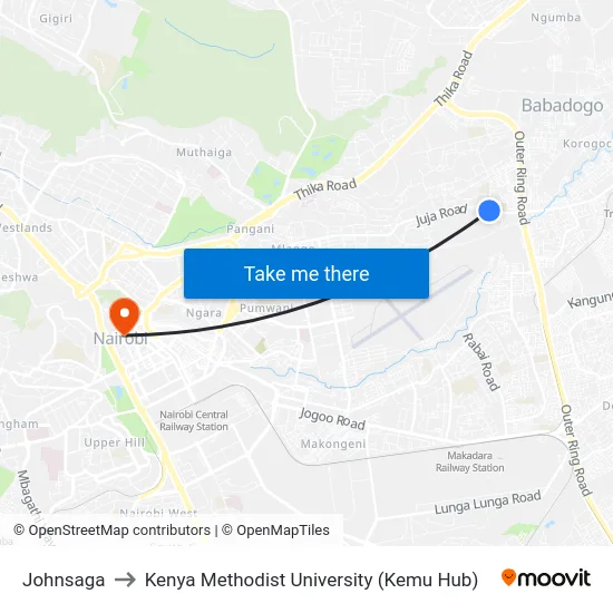 Johnsaga to Kenya Methodist University (Kemu Hub) map