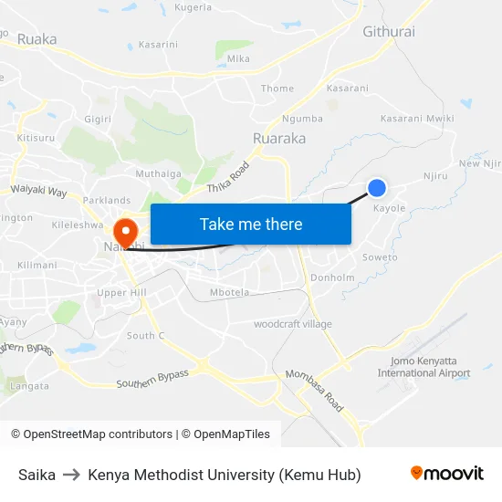 Saika to Kenya Methodist University (Kemu Hub) map