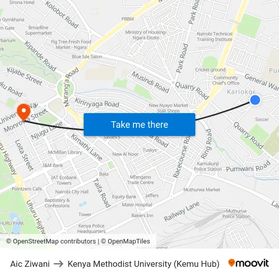 Aic Ziwani to Kenya Methodist University (Kemu Hub) map