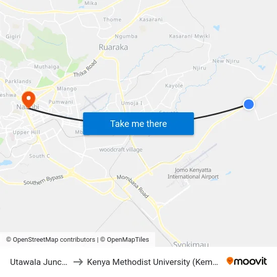Utawala Junction to Kenya Methodist University (Kemu Hub) map