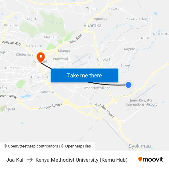 Jua Kali to Kenya Methodist University (Kemu Hub) map