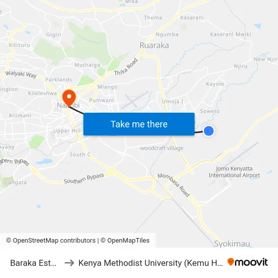 Baraka Estate to Kenya Methodist University (Kemu Hub) map