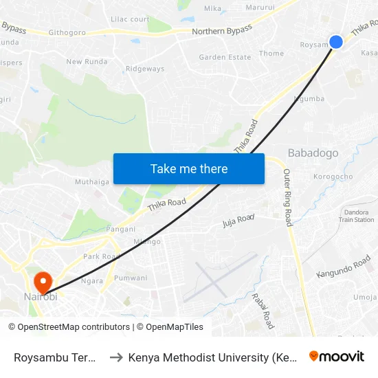 Roysambu Terminus to Kenya Methodist University (Kemu Hub) map