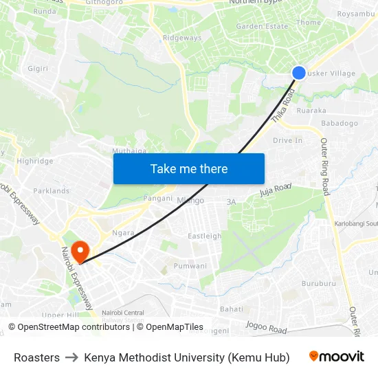 Roasters to Kenya Methodist University (Kemu Hub) map