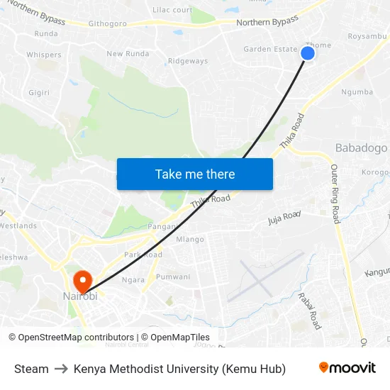 Steam to Kenya Methodist University (Kemu Hub) map