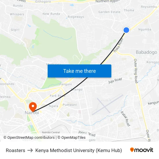 Roasters to Kenya Methodist University (Kemu Hub) map