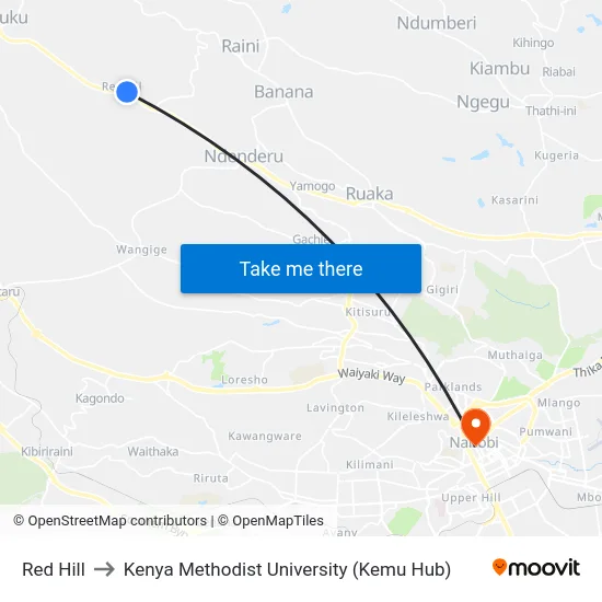 Red Hill to Kenya Methodist University (Kemu Hub) map