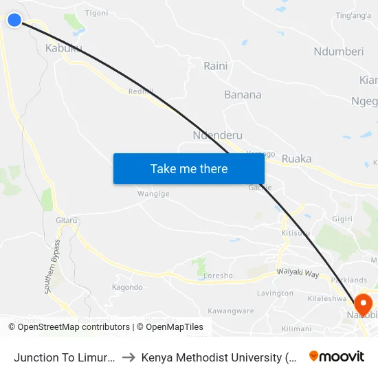 Junction To Limuru Town to Kenya Methodist University (Kemu Hub) map