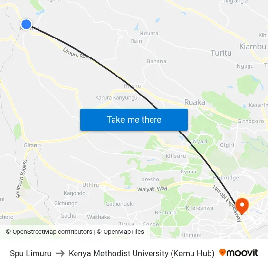 Spu Limuru to Kenya Methodist University (Kemu Hub) map