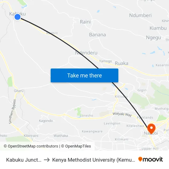 Kabuku Junction to Kenya Methodist University (Kemu Hub) map
