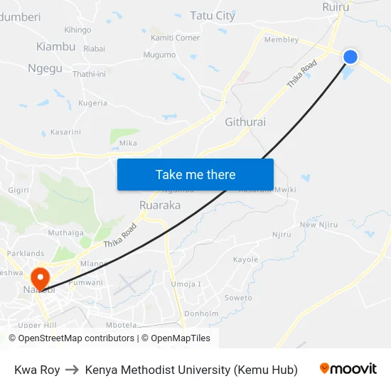 Kwa Roy to Kenya Methodist University (Kemu Hub) map