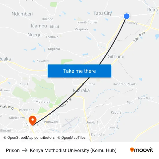 Prison to Kenya Methodist University (Kemu Hub) map
