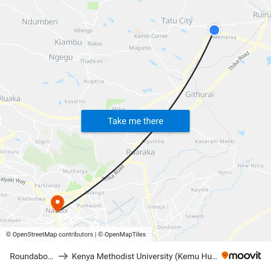 Roundabout to Kenya Methodist University (Kemu Hub) map