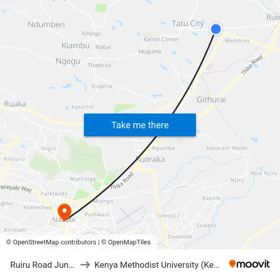 Ruiru Road Junction to Kenya Methodist University (Kemu Hub) map