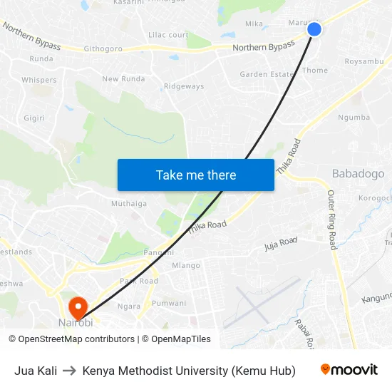 Jua Kali to Kenya Methodist University (Kemu Hub) map