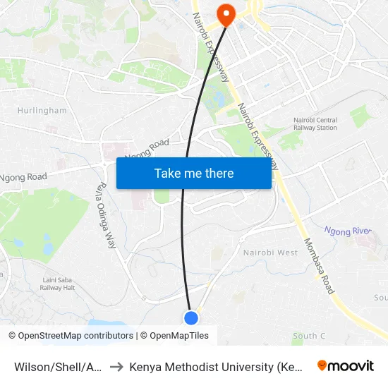 Wilson/Shell/Amref to Kenya Methodist University (Kemu Hub) map