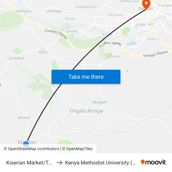 Kiserian Market/Terminus to Kenya Methodist University (Kemu Hub) map