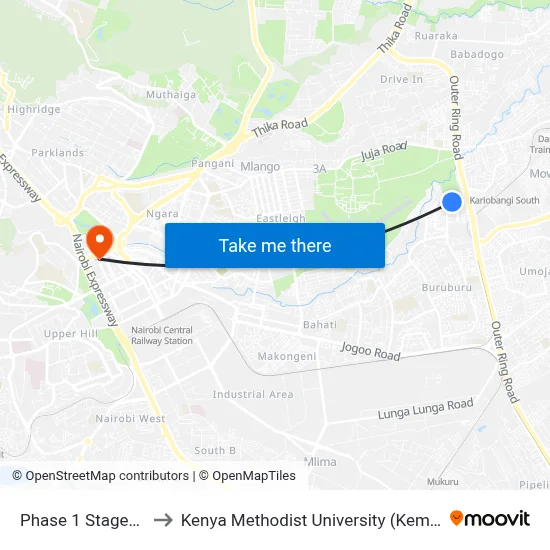 Phase 1 Stage/Sos to Kenya Methodist University (Kemu Hub) map