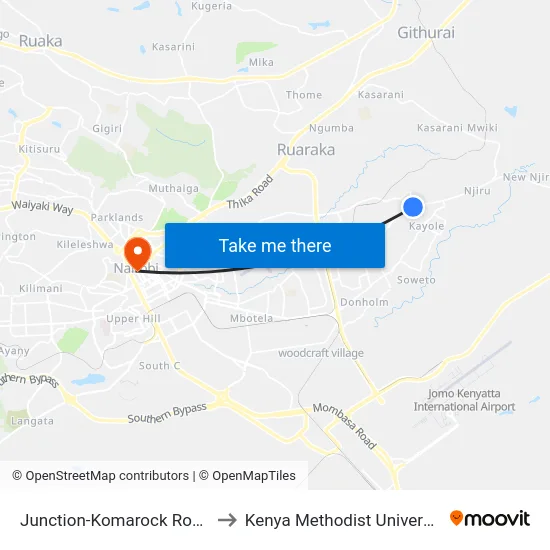 Junction-Komarock Road N Kangundo to Kenya Methodist University (Kemu Hub) map