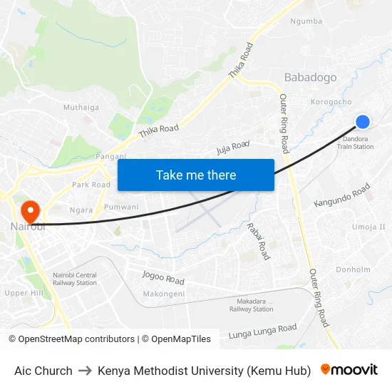 Aic Church to Kenya Methodist University (Kemu Hub) map