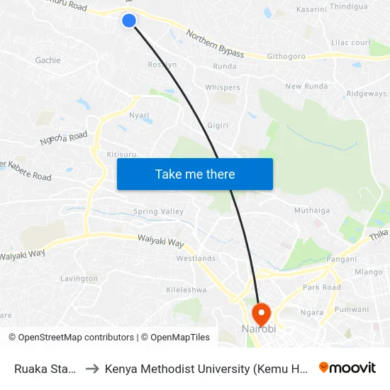 Ruaka Stage to Kenya Methodist University (Kemu Hub) map