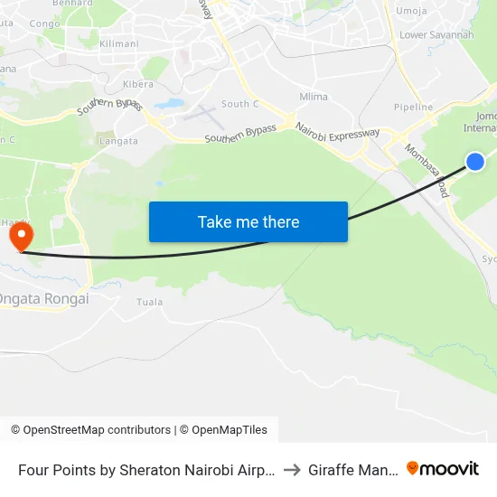 Four Points by Sheraton Nairobi Airport to Giraffe Manor map