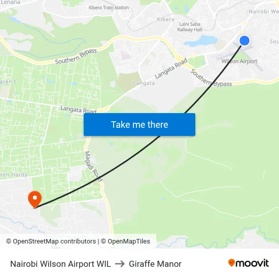 Nairobi Wilson Airport WIL to Giraffe Manor map
