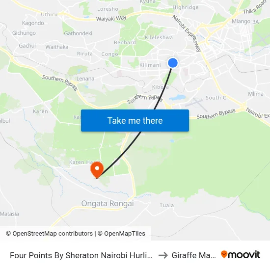 Four Points By Sheraton Nairobi Hurlingham to Giraffe Manor map