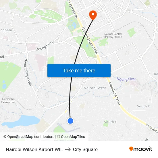Nairobi Wilson Airport WIL to City Square map