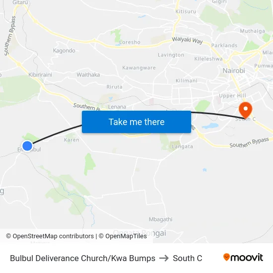 Bulbul Deliverance Church/Kwa Bumps to South C map