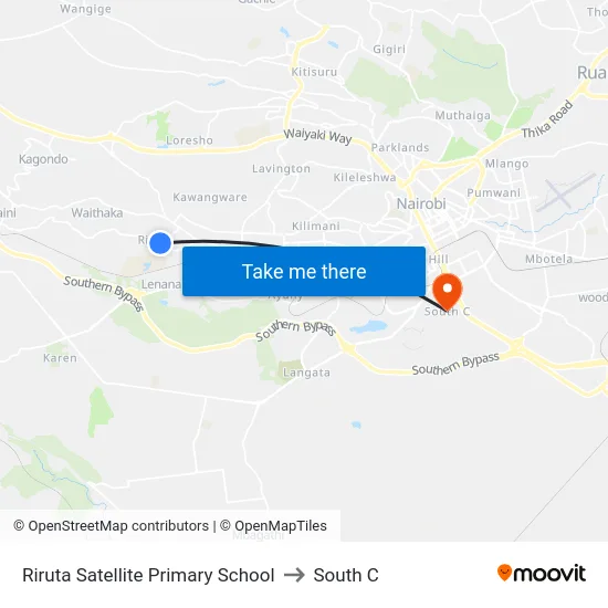 Riruta Satellite Primary School to South C map