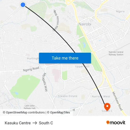 Kasuku Centre to South C map