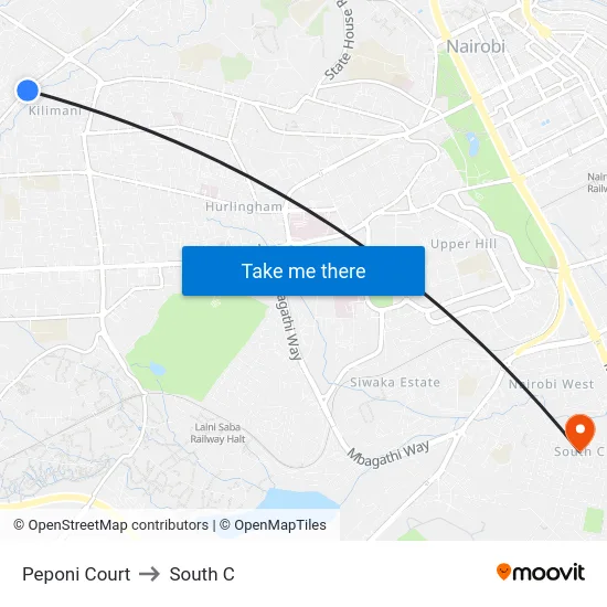 Peponi Court to South C map