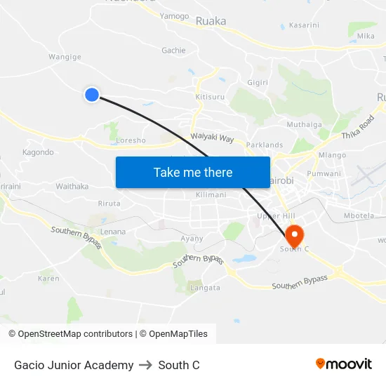 Gacio Junior Academy to South C map
