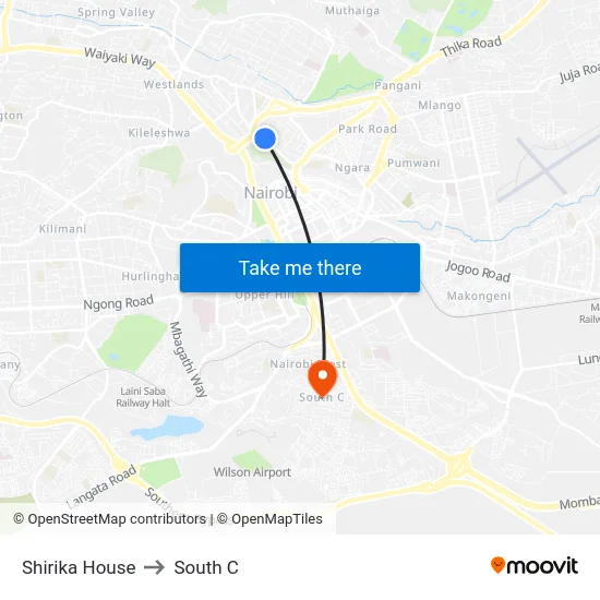Shirika House to South C map