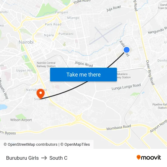 Buruburu Girls to South C map